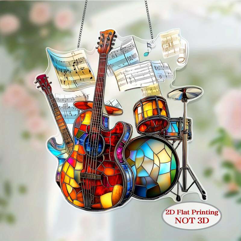 1pc 2D Flat  2D Acrylic Flat Colorful Plastic Guitar and Drum Wall Art with 2D Printing Musi