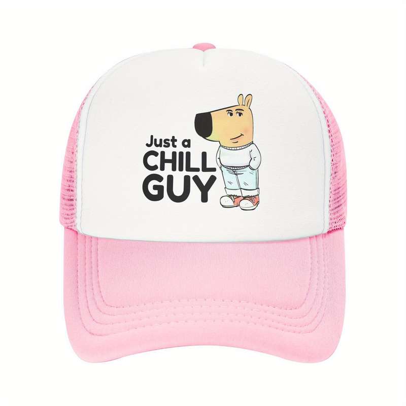 1pc Chill Guy Cartoon Print Baseball Cap 100% Polyester Adjustable Snapback Trucker Hat Lightwei
