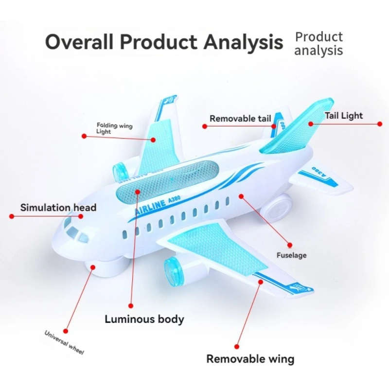 1pc Kids Glowing LED Electric Airplane Toy ABS Material Music and Sound Effects Battery Powered Hori