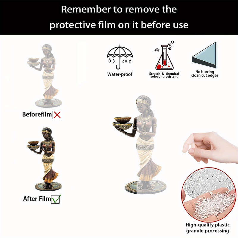 1pc 2D Flat  Elegant Bohemian African Lady Statue with Golden Accents  Acrylic Crystal Decoration In