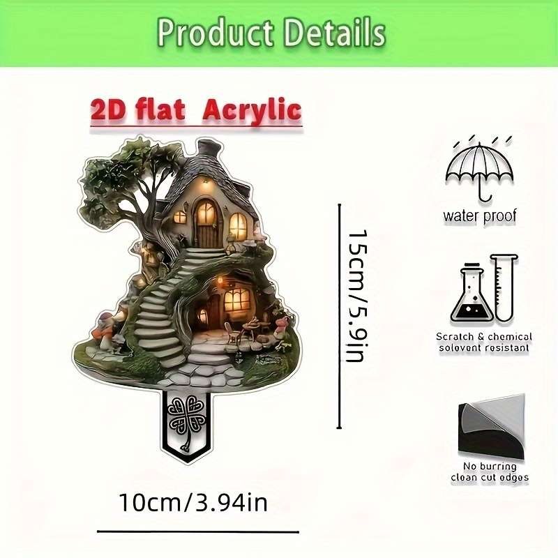 1pc 2D Flat  Glimm-Style Crystal Fairy Tree House Garden Plate Enchanting Lawn Ornament with Ston