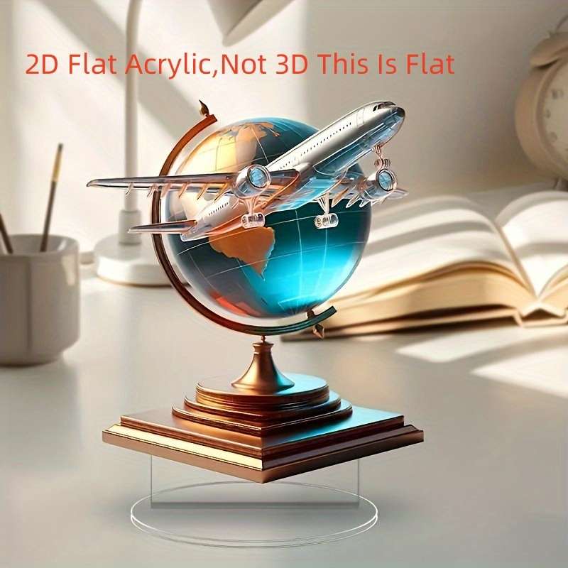 1pc 2D Flat   Modern  Acrylic Airplane Globe Desktop Decoration Contemporary Design fo