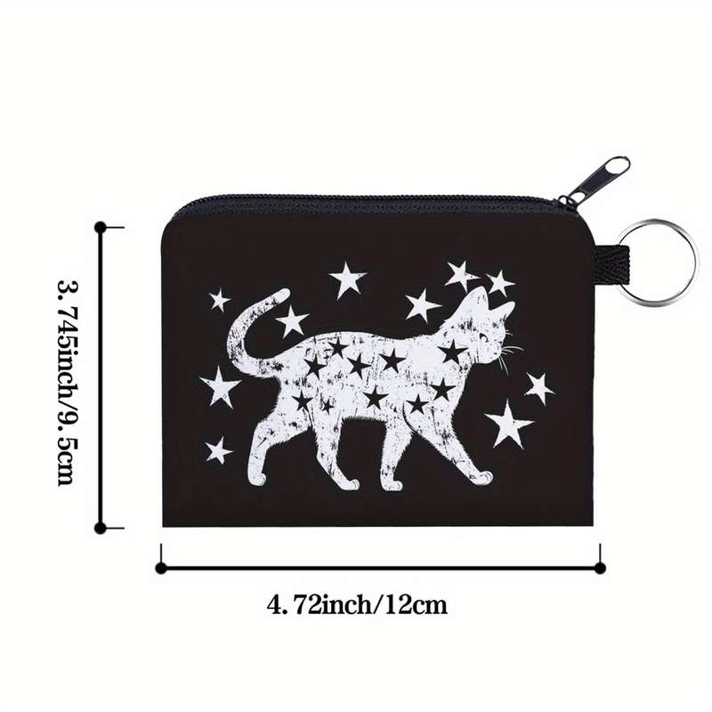 1pc Stylish Black Cat Star Print Polyester Coin Purse C High Quality Portable Zipper Pouch for K