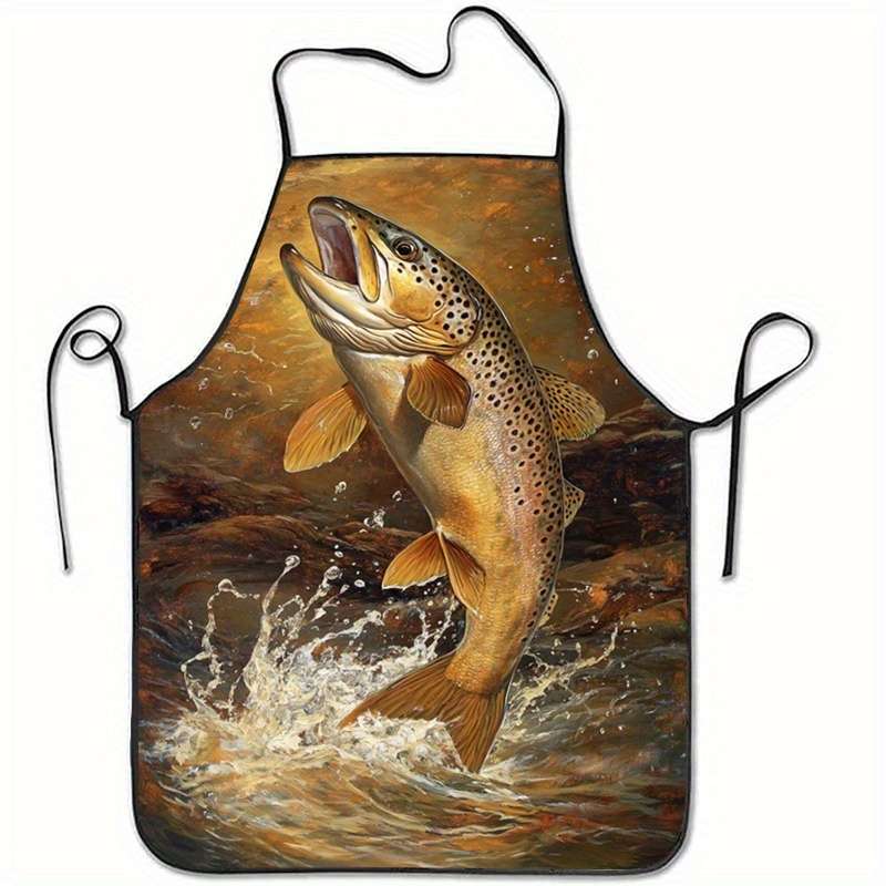 1pc One pc Jumping Fish in Water Printed Sleeveless Polyester Apron for Home Kitchen Baking Work