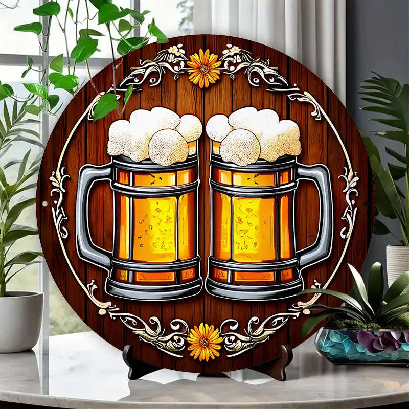 1pc Vintage Beer Mug Aluminum Wall Art 20.32x20.32cm Decorative Sign Plaque Humorous Festive Home Ba