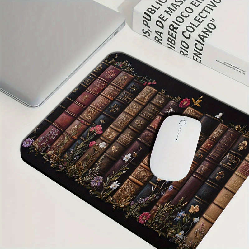 1pc 21x26cm Vintage Bookshelf Design Extended Mouse Pad Durable Washable Non-Slip Rubber Base