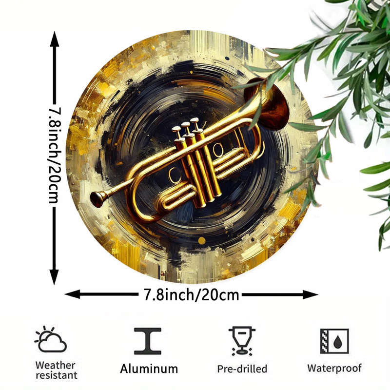 1pc  Jazz Trumpet Foil Art Round Sign 19.81cm Aluminum Wall Decor Aesthetic Music Themed Poste