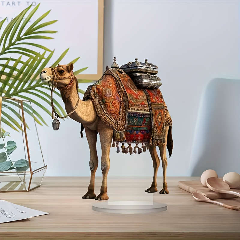1pc 2D Flat  Elegant  Camel Tabletop Decor Bohemian Style Acrylic Animal Figurine with Ornate S