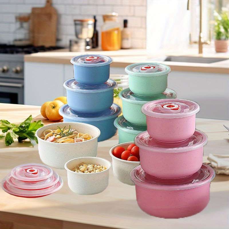 3pcs Set Large Capacity Plastic Food Storage Containers with Lids Transparent Round Fresh-Ke