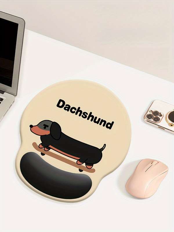 1pc Cute Dachshund Anime Wrist Rest Mouse Pad Thick Non-Slip Rubber Base Stylish Offi