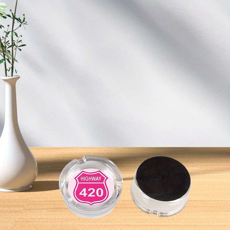 1pc Round Clear Glass Ashtray with Anti-Slip Base "Highway 10.67meter Pink Sign Design Modern De