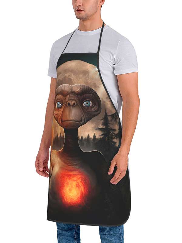 1pc Vintage E.T. Print Apron 100% Polyester Woven Fabric Slight Stretch 190gsm Chef Waiter Barb