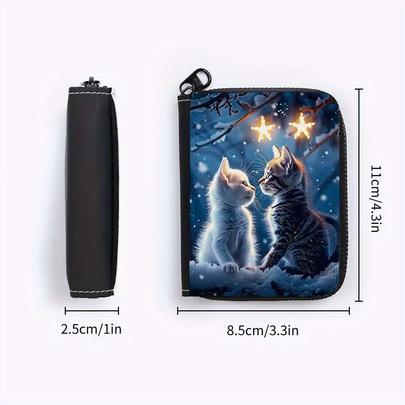 1pc Couple'S Cat Print PU Wallet Fashionable Printed Coin Purse with 9+2 Accordion Card Slots