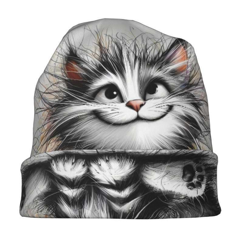 1pc Fashionable Cat-Themed Beanie for Men Stretchy Spandex Polyester Knit Novelty Skull Cap