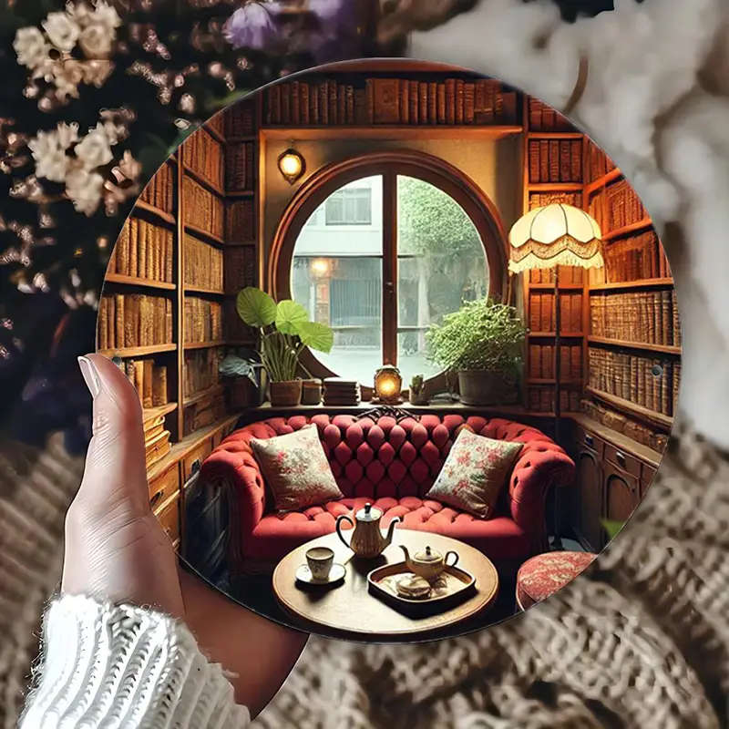 1pc Charming 19.81cm Round Aluminum Tin Sign with Cozy Cabin Scene Ideal for Home Kitchen Bar Cafe D