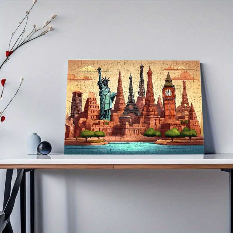 1000pcs World Famous Landmarks Jigsaw Puzzle for Adults Vibrant Travel-Themed Puzzl