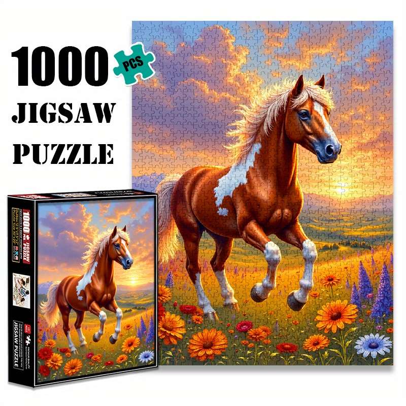 1000pcs Galloping Horse Sunset Jigsaw Puzzle for Adults Premium Anti-Scratch High