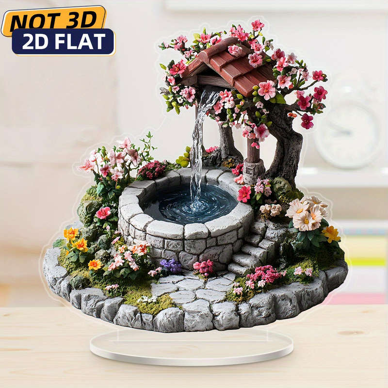 1pc 2D Flat   Acrylic Wall Art Serene Waterfall with Cherry Blossoms Stone Bridge Bohem