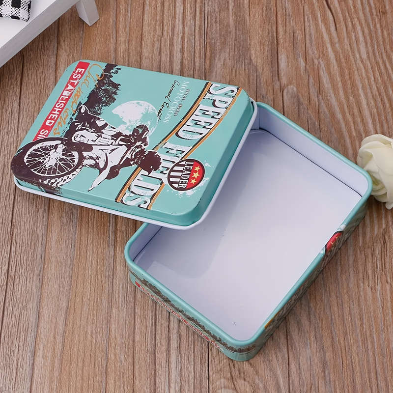 1pc Rectangular Iron Box Cartoon Mini Card Holder Hairpin Jewelry Storage Retro Design Bohemian