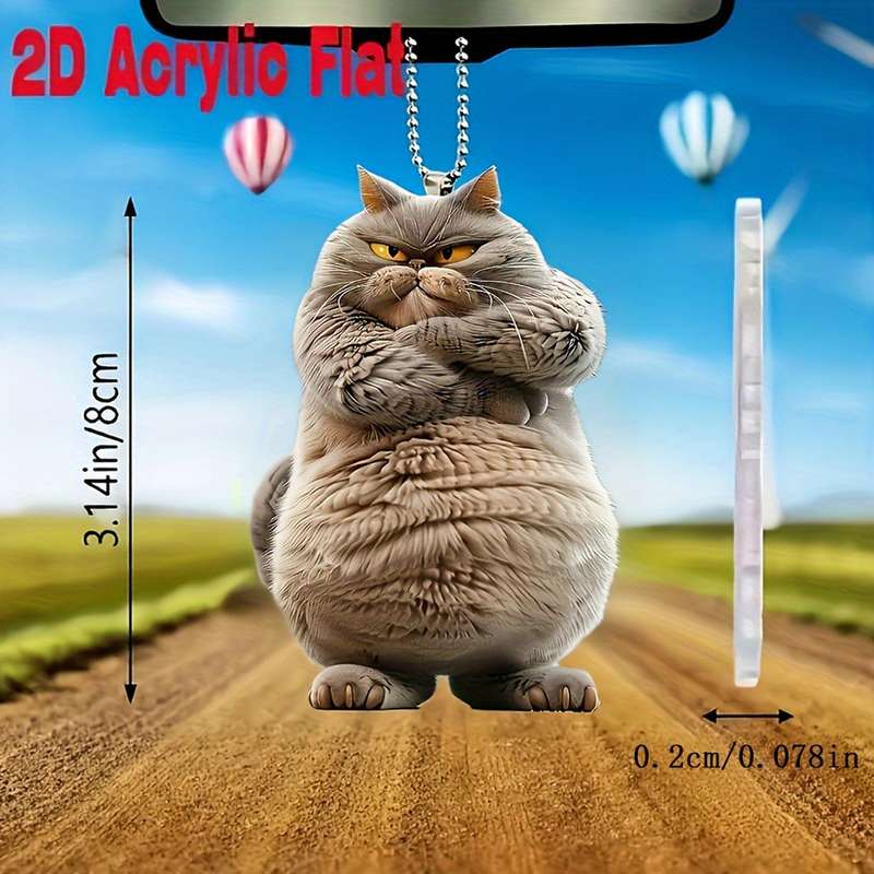 1pc 2D Flat  Modern Style  Print Acrylic Cat Car Hanging Decoration No Feathers No Power