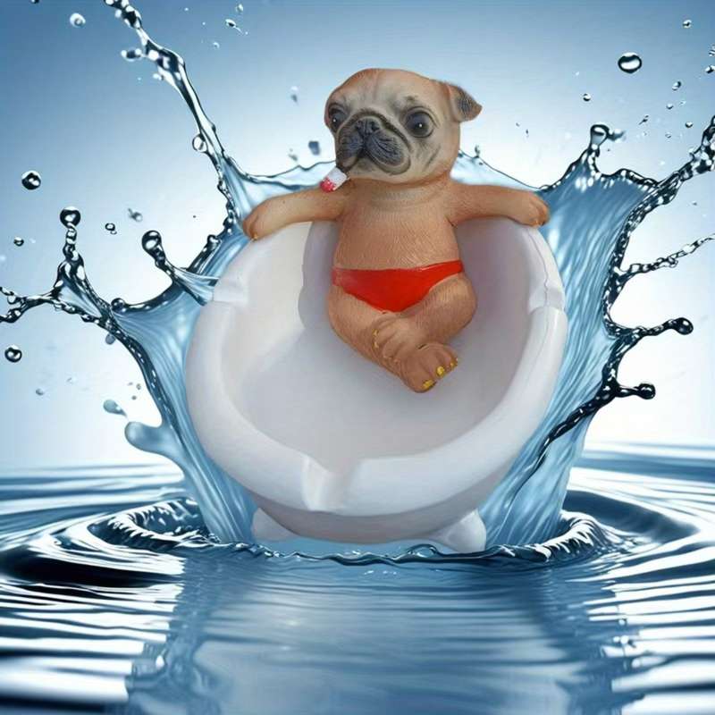1pc Creative Rogue Puppy Bathing in a Large Ashtray Pool a Unique Ornament a Cute Birthday Gift