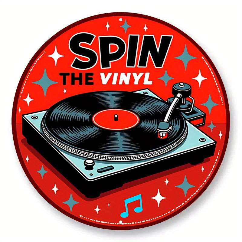 1pc Room Decor  Retro Aluminum Spin The Vinyl Round Sign Classic Record Player Design with Mu