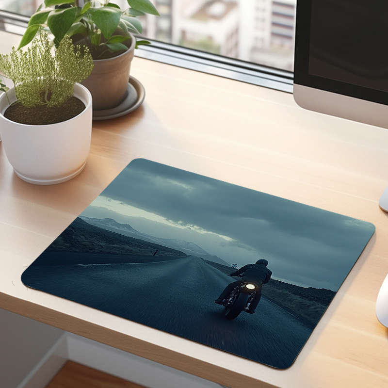 1pc Motorcycle Print Non-Slip Rubber Mouse Pad Vintage Road Trip Design Portable D