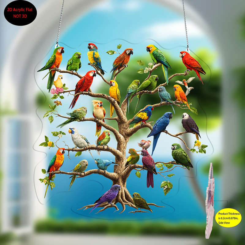1pc 2D Flat   Colorful Parrot Tree Acrylic 20.32cm x 20.32cm Bohemian Wall Hanging Vivid