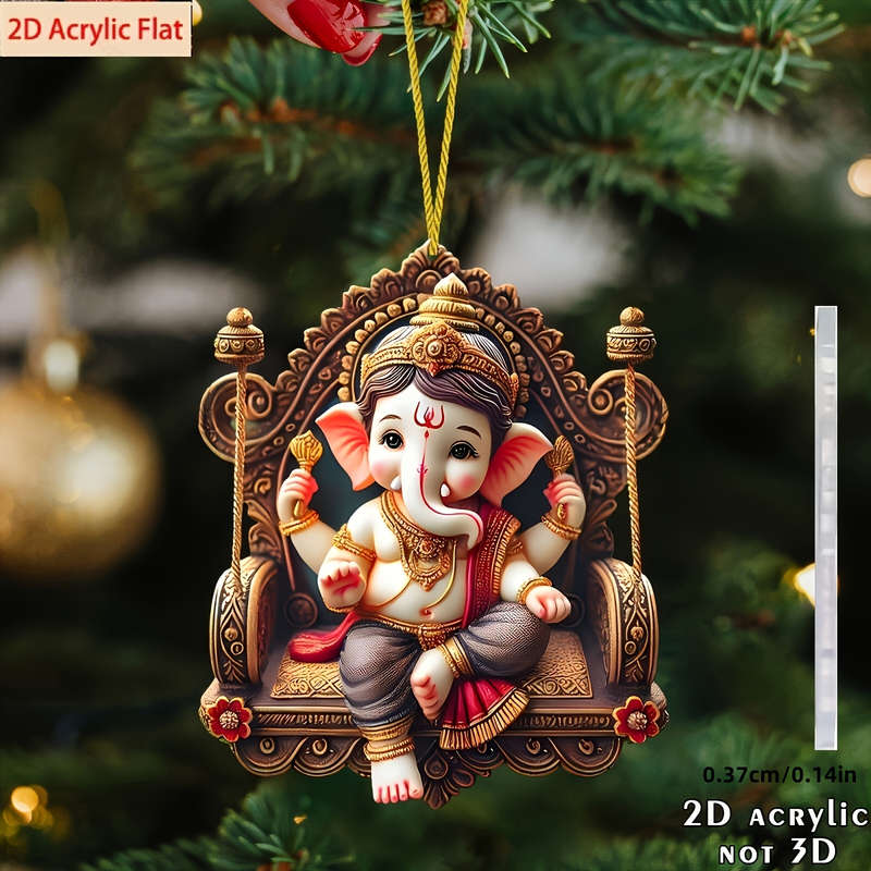 1pc 2D Flat    Acrylic Ganesha Car Mirror Decoration Cartoon Design Hindu Deity Ornament 2.