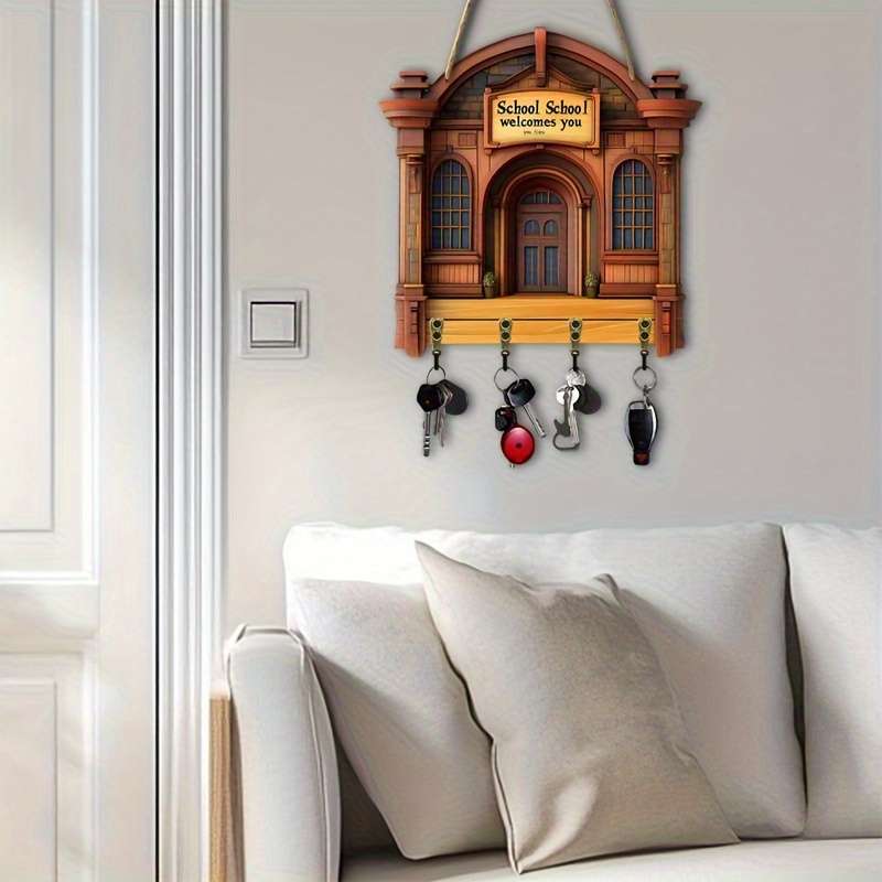 A Campus Life Decoration a Simple and Colorful Wooden Keychain with Four Metal Hooks(30.0cm X 24.99