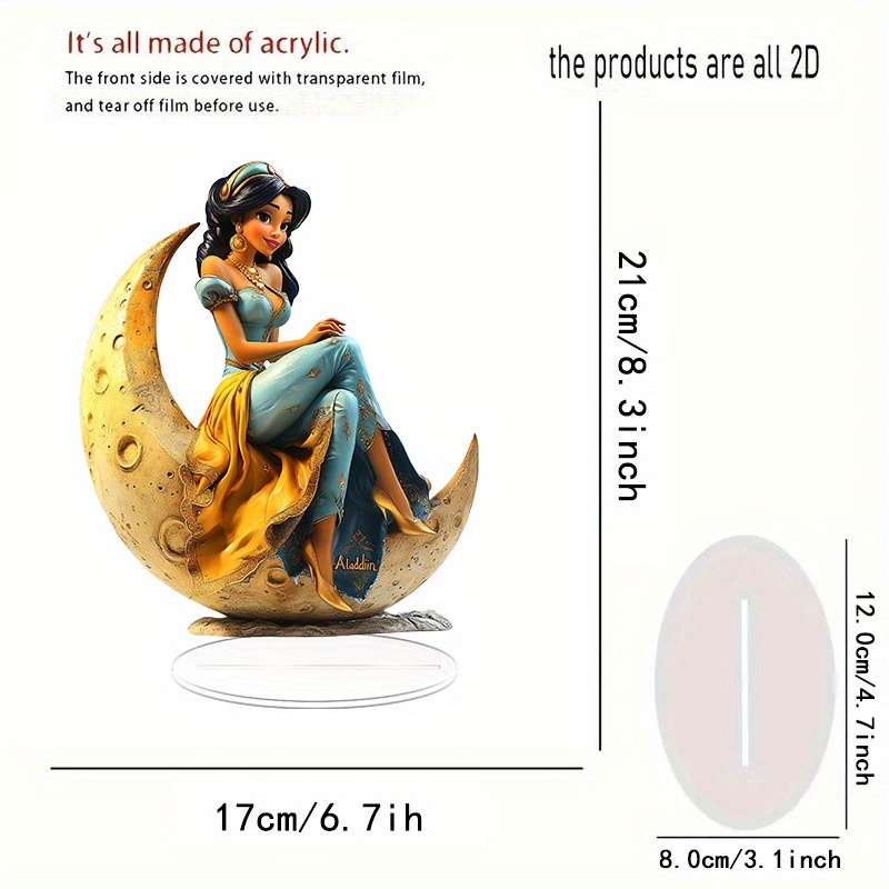 1pc 2D Flat  Disney Aladdin Princess Jasmine Moon Acrylic Figurine Elegant  Cartoon Decor wit