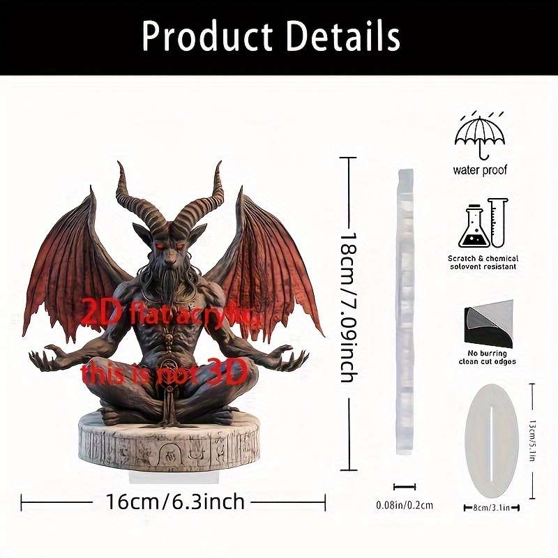 1pc 2D Flat  Acrylic Ancient Devil Desktop Decoration Bohemian Style Inspirational Theme Multi-pu