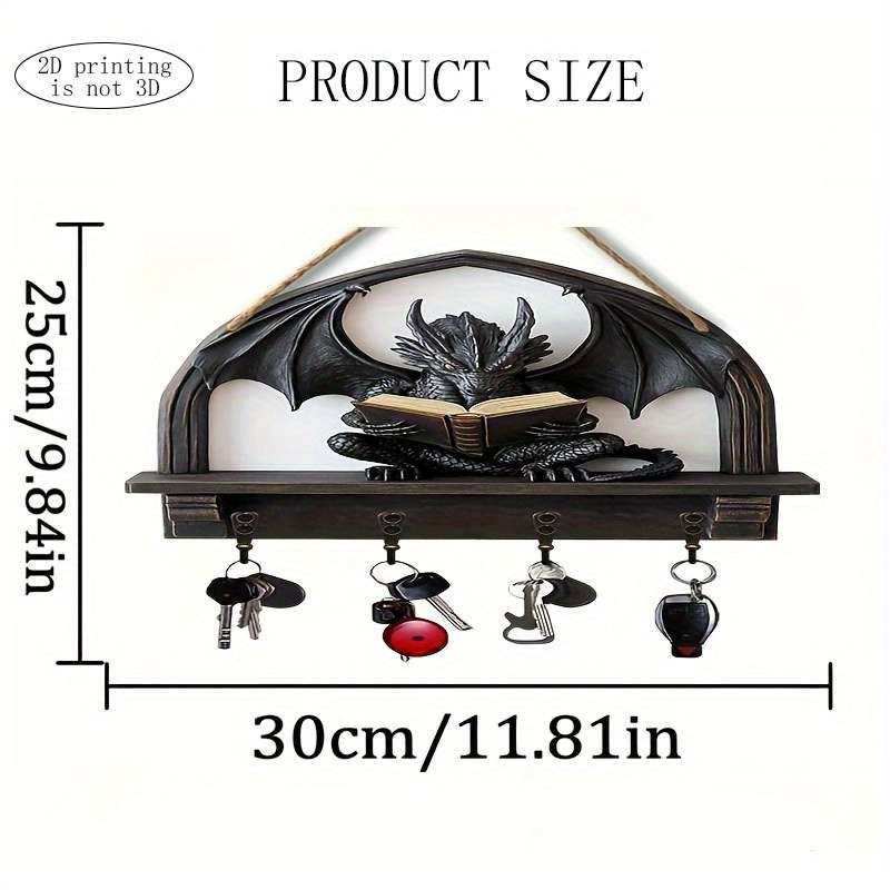 1pc Dragon-Shaped Wooden Key Holder with 4 Metal Hooks Easy Wall Mount Space-Saving Organizer for