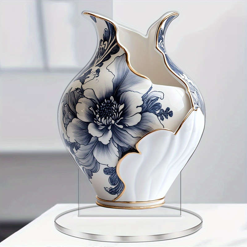 1pc 2D Flat   Bohemian Style Acrylic Vase with Elegant Floral Design Multi-Purpose Tabletop D