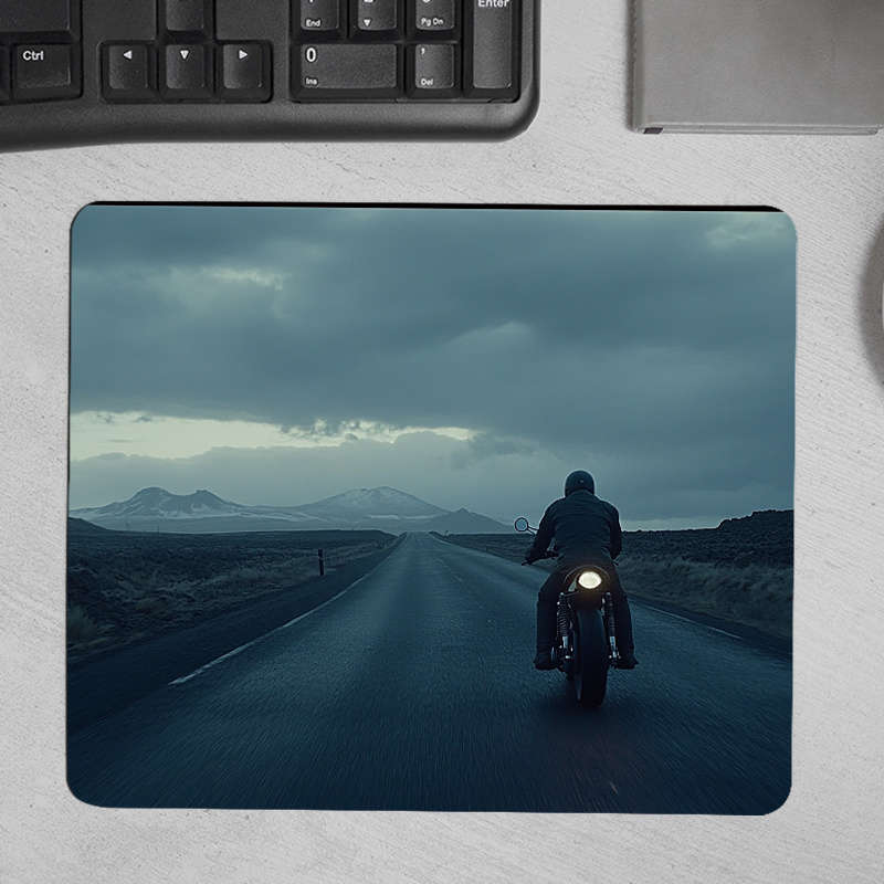 1pc Motorcycle Print Non-Slip Rubber Mouse Pad Vintage Road Trip Design Portable D
