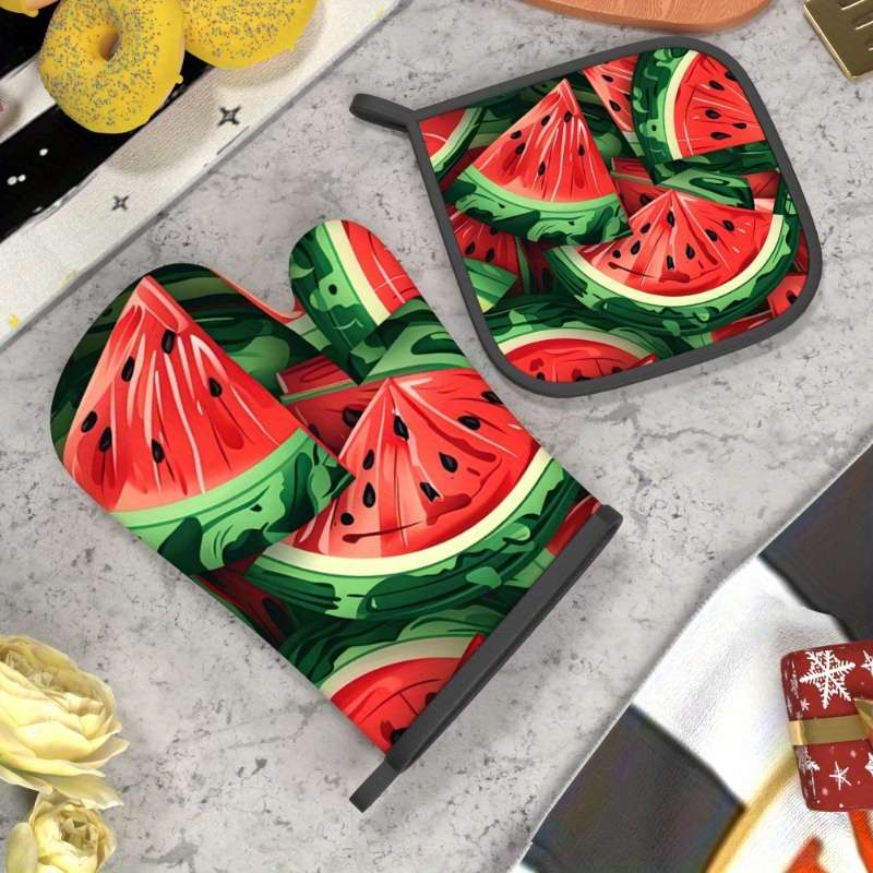 2pcs Vibrant Watermelon Heat-Resistant Oven Mitts and Pot Holders 26.92x17.02 cm Polyester