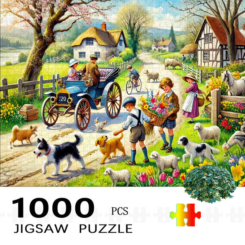 1000pcs Vintage Carriage and Countryside Road Jigsaw Puzzle Large Paper Puzzle for