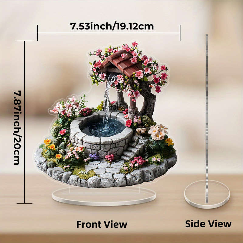 1pc 2D Flat   Acrylic Wall Art Serene Waterfall with Cherry Blossoms Stone Bridge Bohem