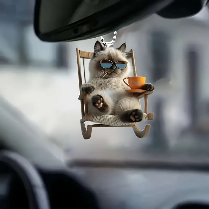 1pc 2D Flat   4pcs  Imitation Glass Flat Pendant with Chain Relaxed Coffee Cat Car Inte