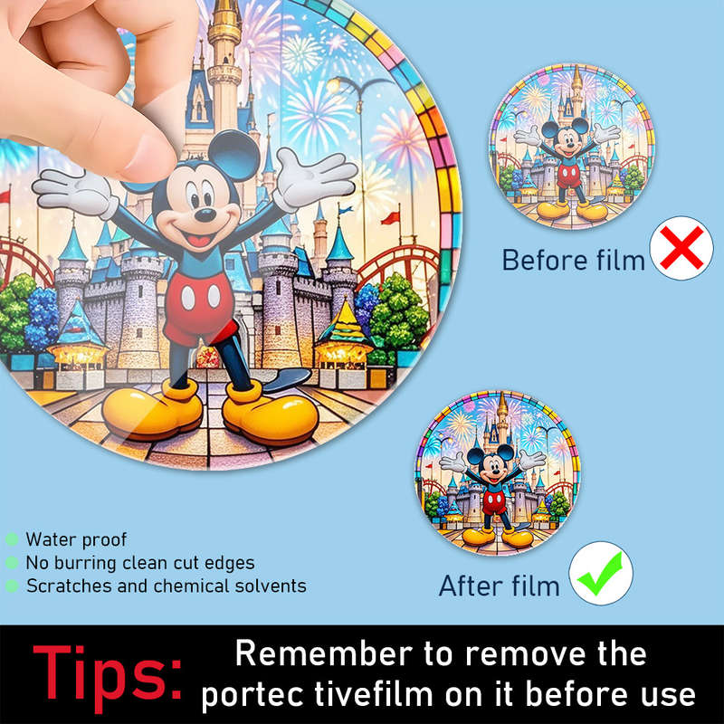 1pc 2D Flat  Gardening Light Catcher Mickey Theme Round Acrylic Suncatcher 5.91x5.91 Inch Staine