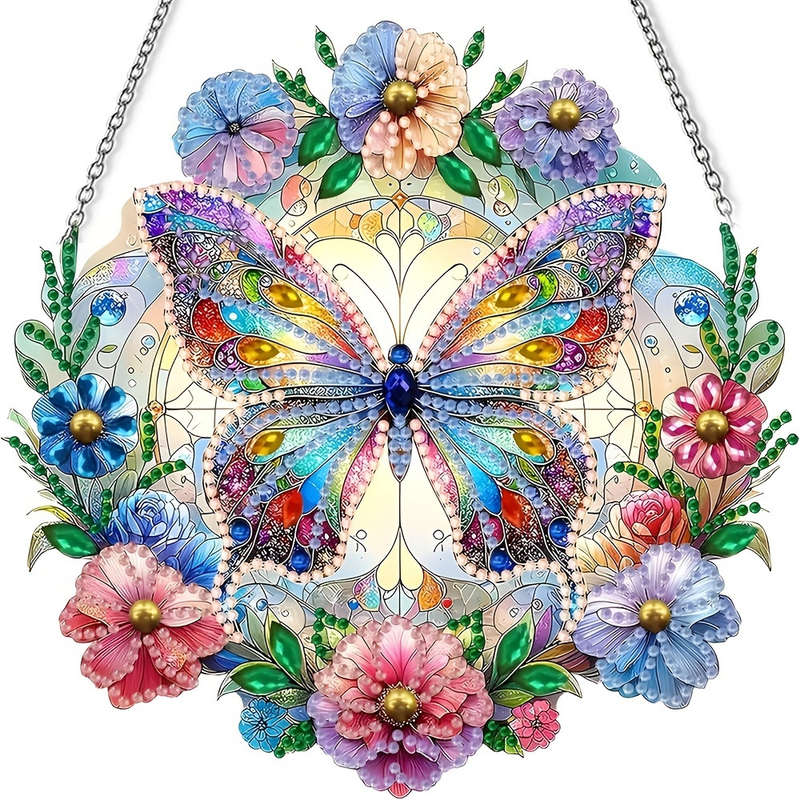 1pc 2D Flat  Printing Acrylic Flat NOT 3D Butterfly Art Hanging Decor Door Hanging Decor Window H