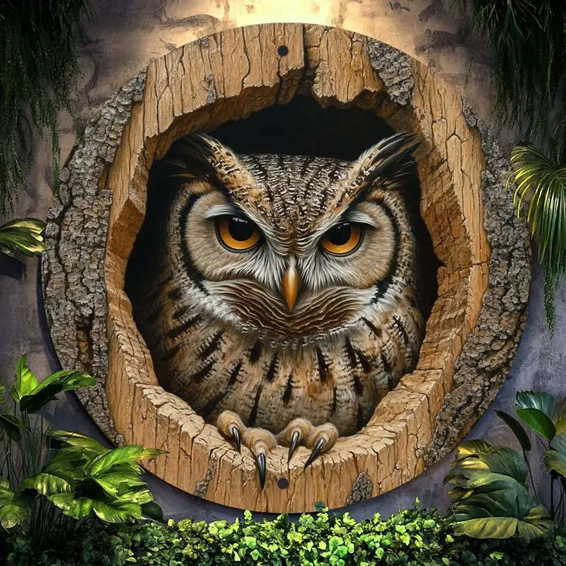 1pc Retro Owl-Themed Aluminum Wall Art 20.32x20.32cm Round Metal Sign Multi-Use Decor for Home Offic