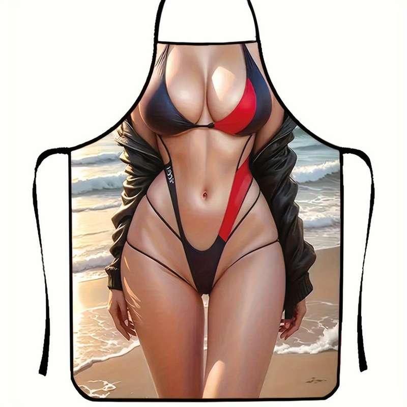 1pc Sexy Bikini Print Sleeveless Polyester Apron for Home Kitchen Baking Cooking Stylish B