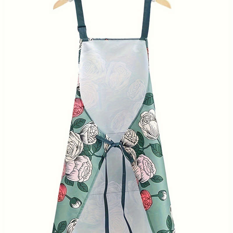1pc Adults' Floral PVC Apron Stain-Resistant Durable Adjustable Oil-Resistant for Cooking Ga