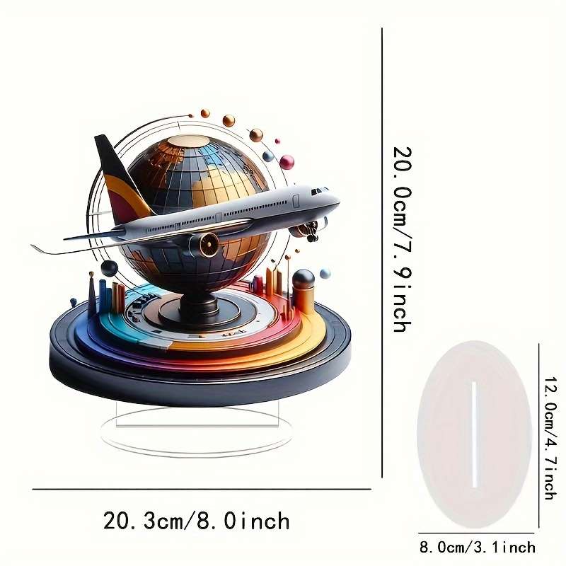1pc 2D Flat  Modern Crystal Airplane Globe Desktop Decor Contemporary Acrylic