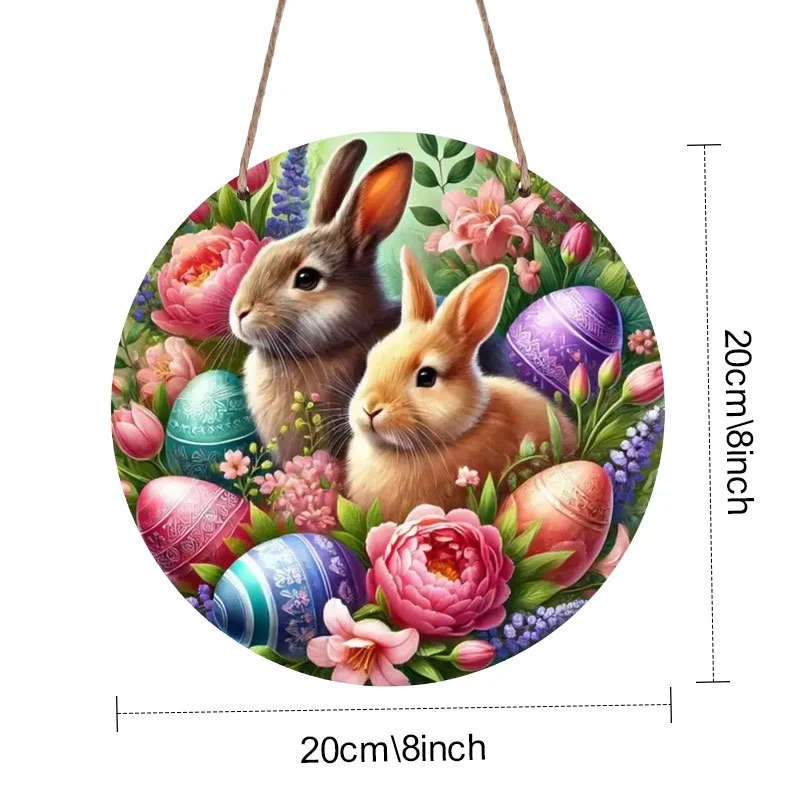 1pc Easter Bunny Eggs Wooden Sign 19.81cm Round Perfect for Indoor Outdoor Decor Wreath Accent Ideal