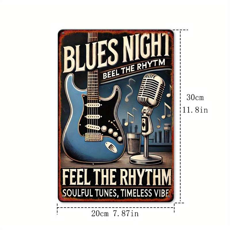 1pc Vintage Blues Night Feel the Rhythm Soulful Tunes Timeless Vibe Metal Wall Sign with Elec