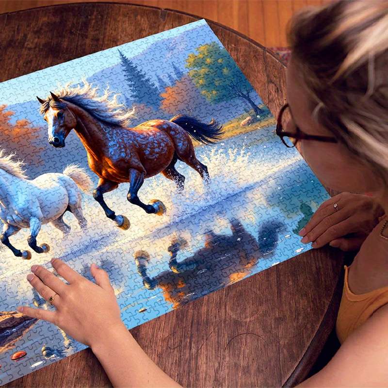 1000pcs Horse Racing Jigsaw Puzzle Waterproof Scratch-Resistant Large Adult Fa