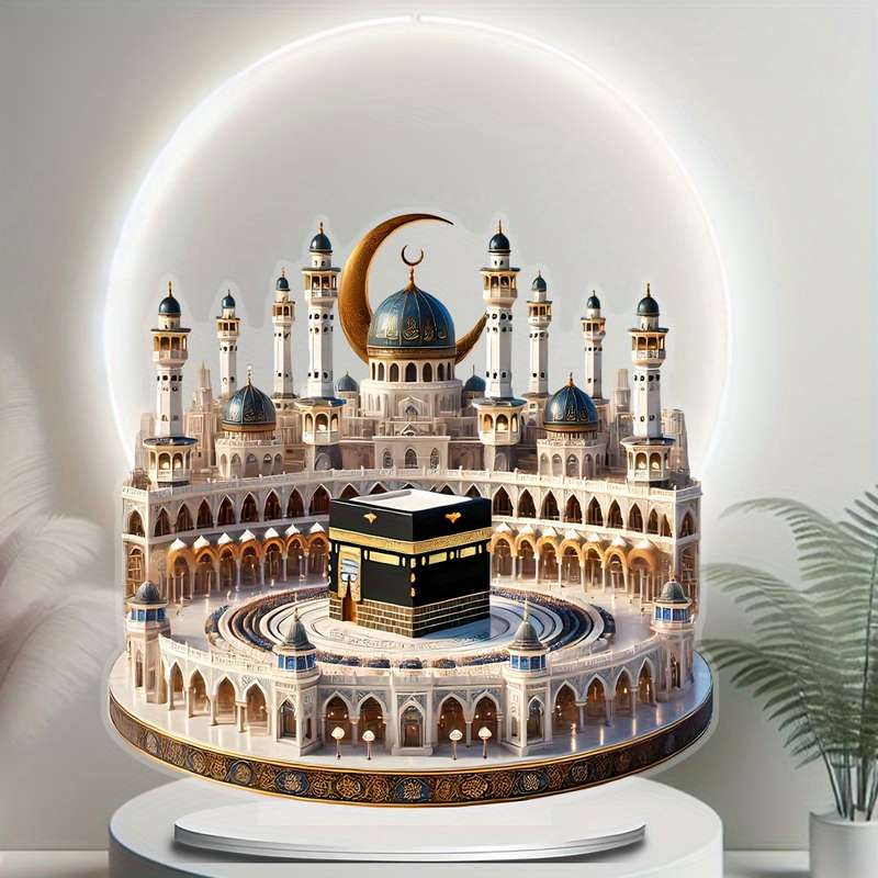 1pc 2D Flat  Bohemia Style Crystal Mosque Desktop Decoration Intricate  Acrylic Islamic Archite