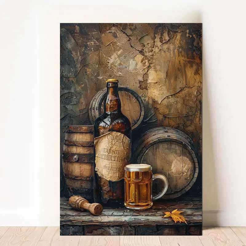 1pc Rustic Beer Barrel Scene Canvas Art 30.48x45.72cm Anime Theme Frameless Textured Wall Decor for